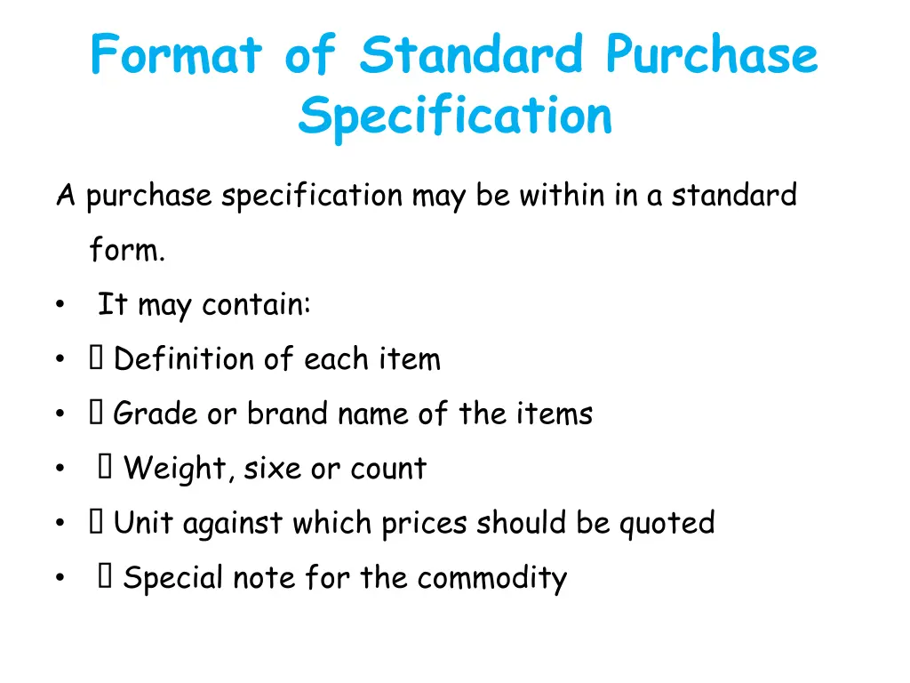 format of standard purchase specification