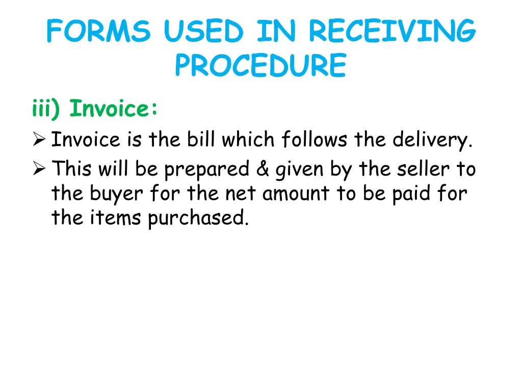 forms used in receiving procedure iii invoice