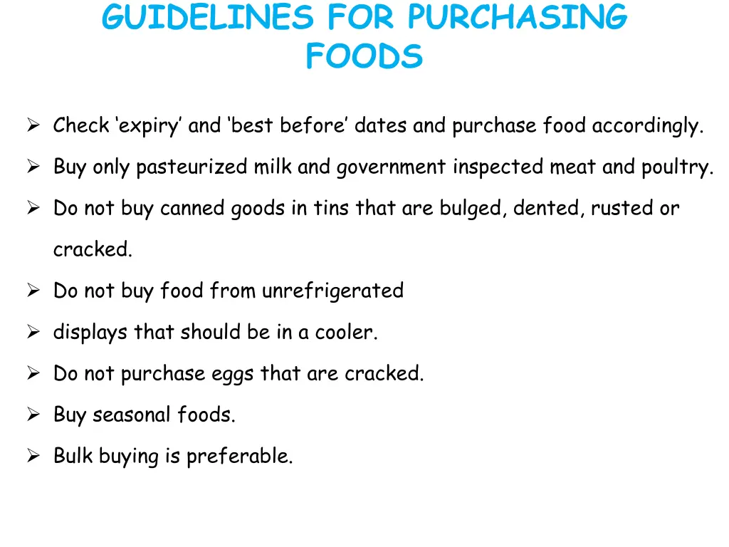 guidelines for purchasing foods