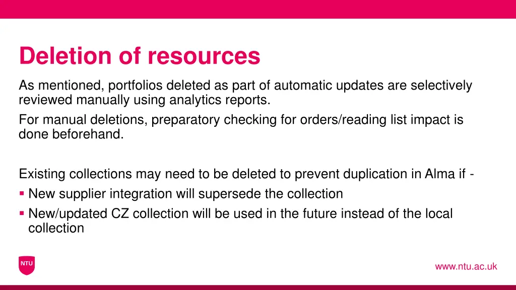 deletion of resources