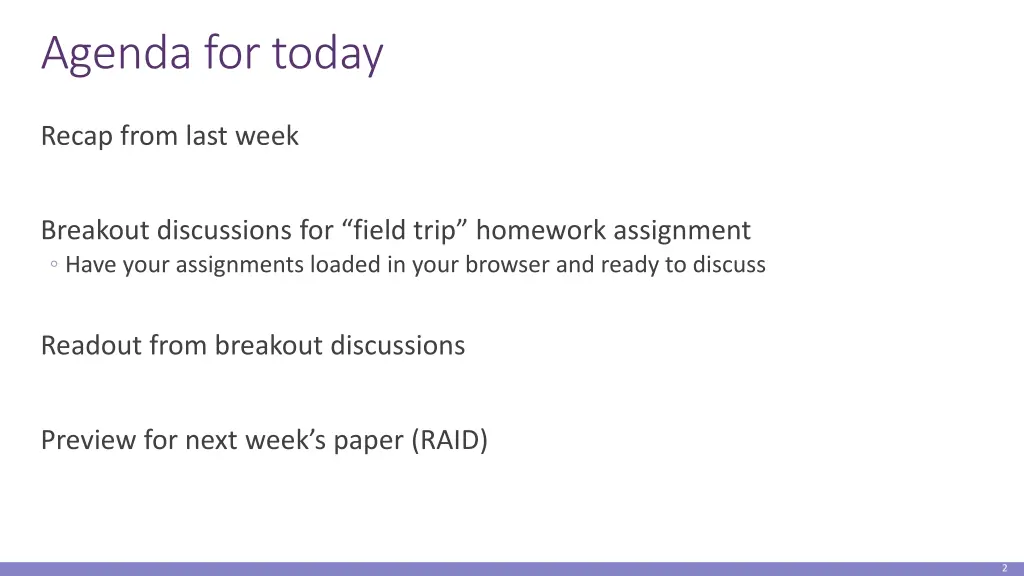 agenda for today
