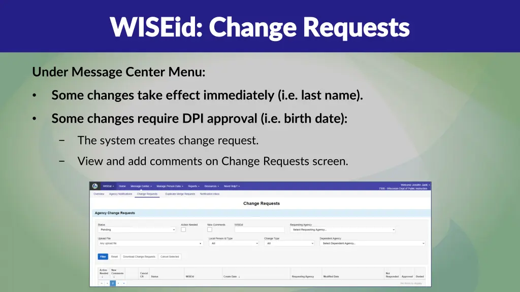 wiseid change requests wiseid change requests