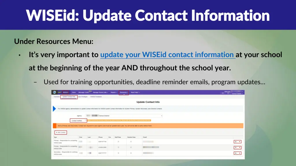 wiseid update contact information wiseid update