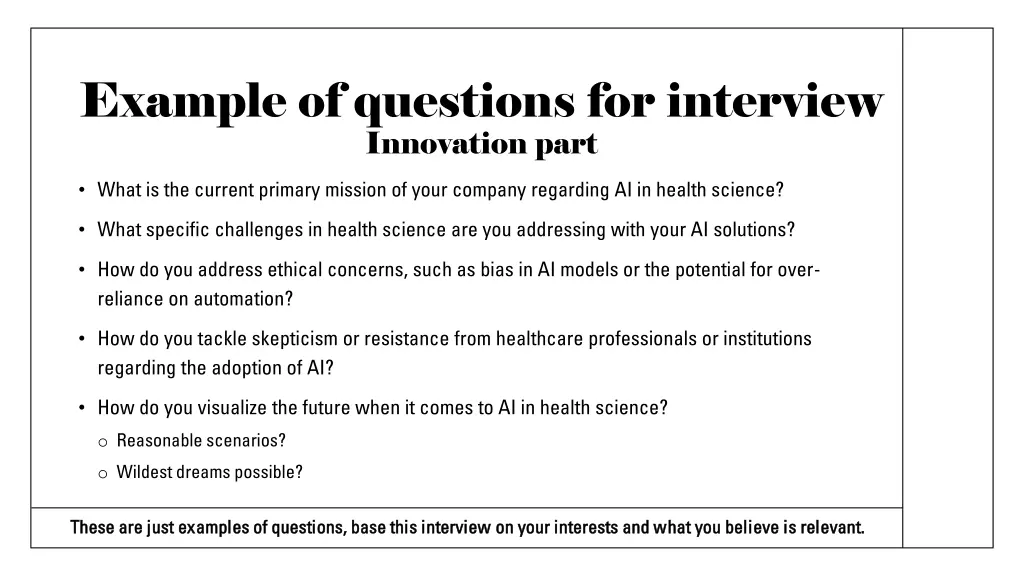 example of questions for interview innovation part