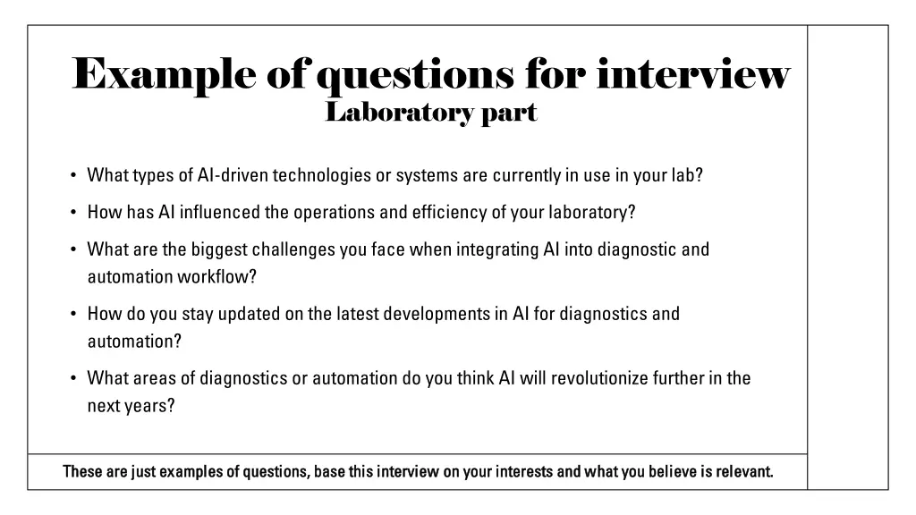 example of questions for interview laboratory part