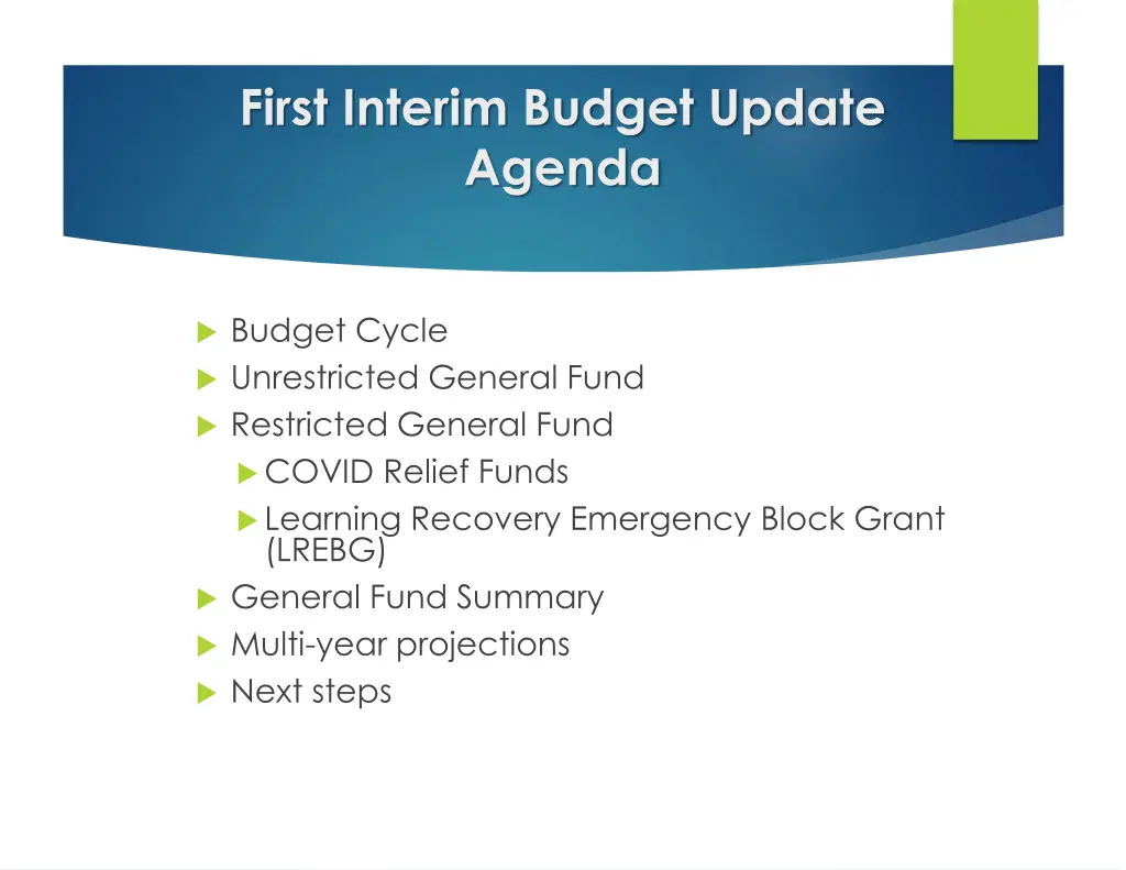 first interim budget update agenda