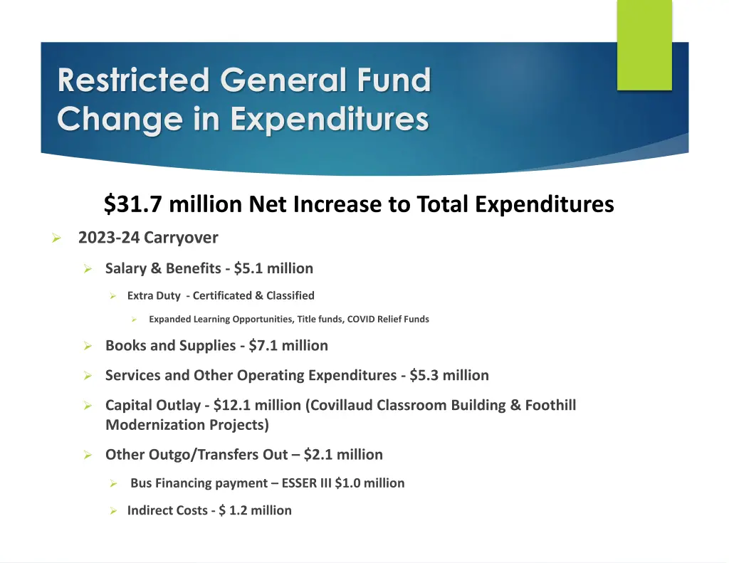 restricted general fund change in expenditures