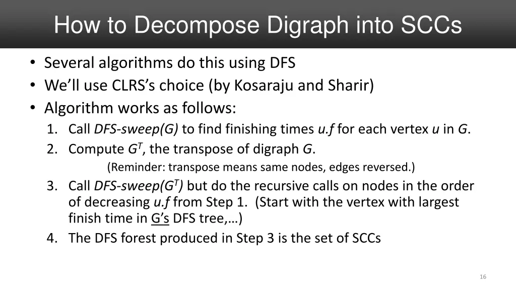 how to decompose digraph into sccs