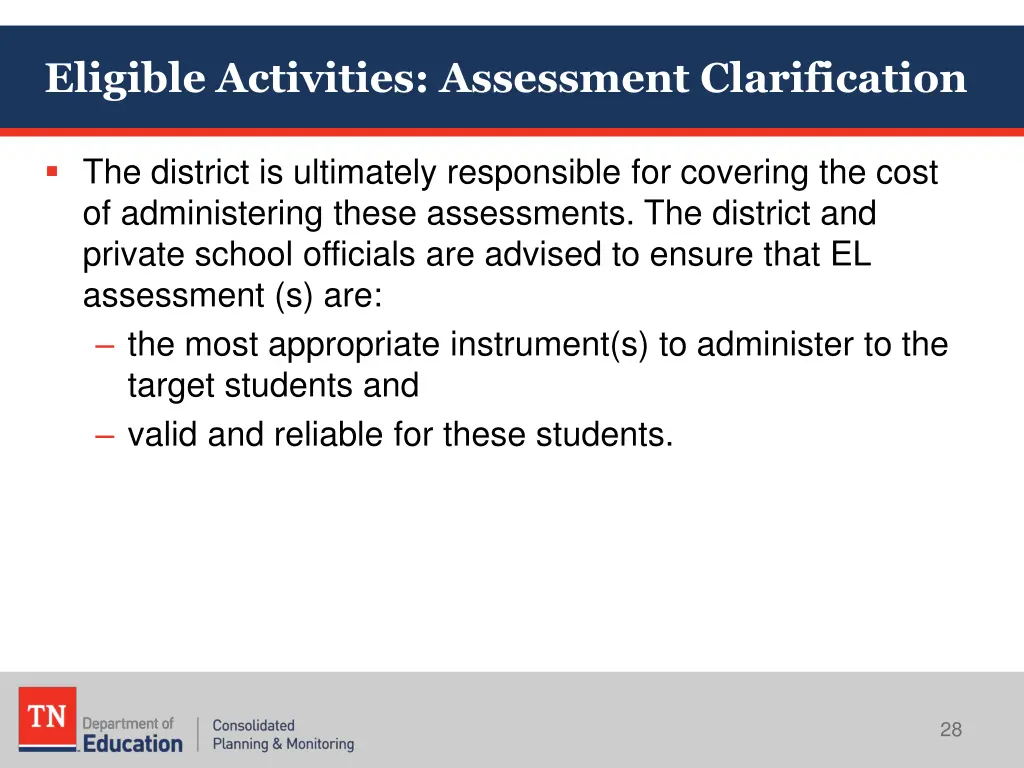 eligible activities assessment clarification 2