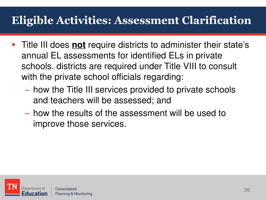 eligible activities assessment clarification