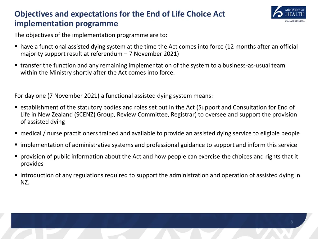 objectives and expectations for the end of life