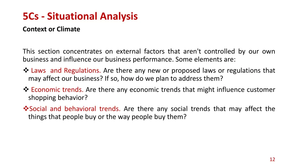 5cs situational analysis context or climate