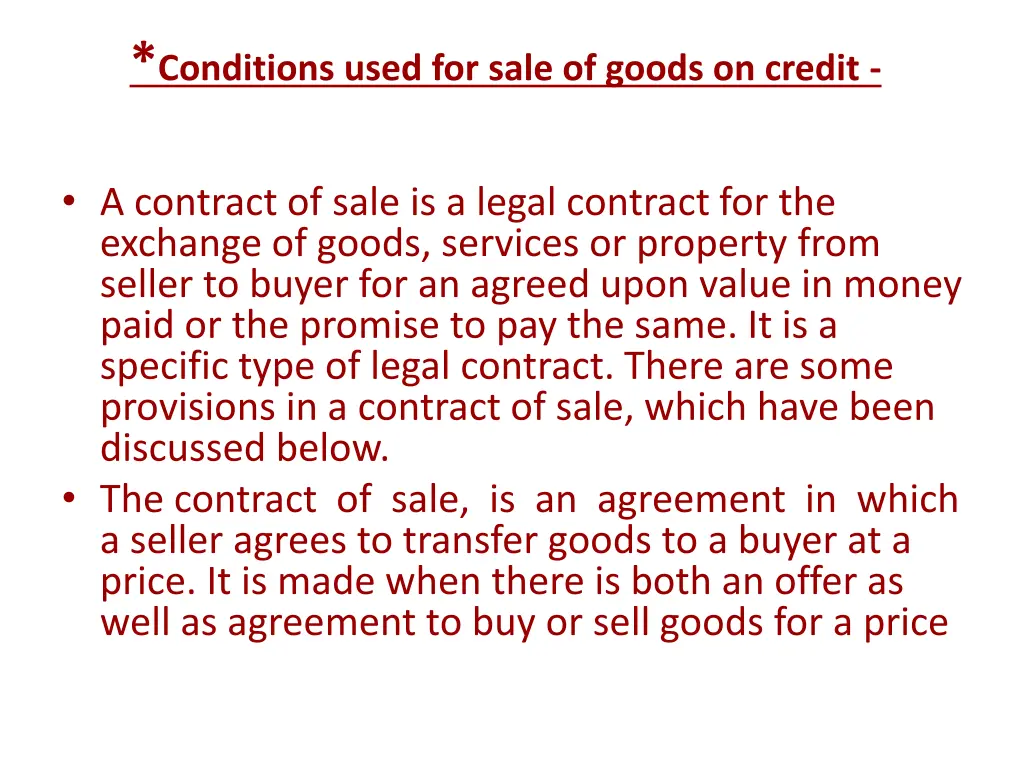 conditions used for sale of goods on credit
