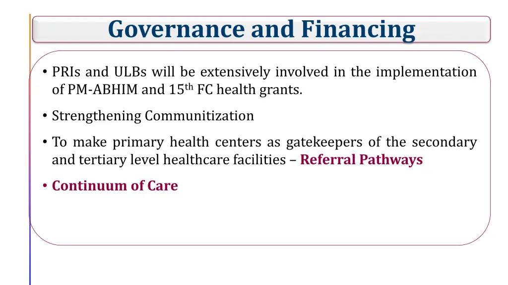 governance and financing