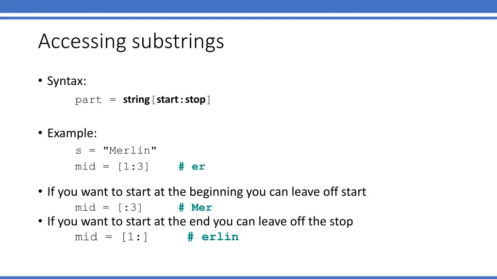 accessing substrings