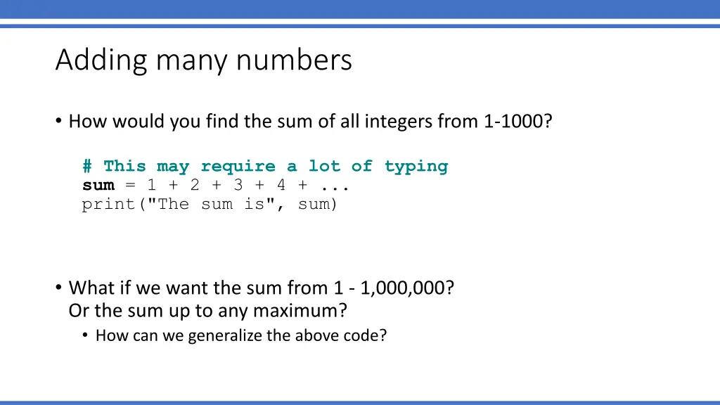 adding many numbers