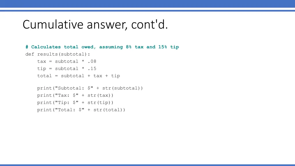 cumulative answer cont d