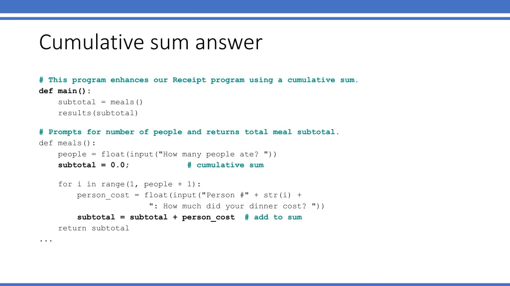 cumulative sum answer