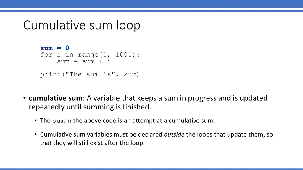 cumulative sum loop