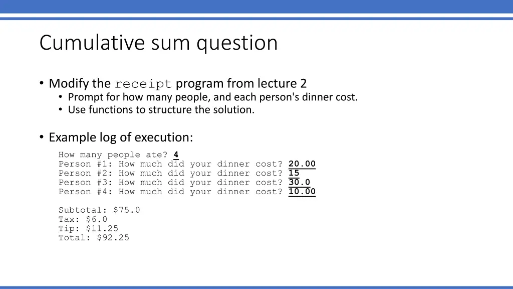 cumulative sum question