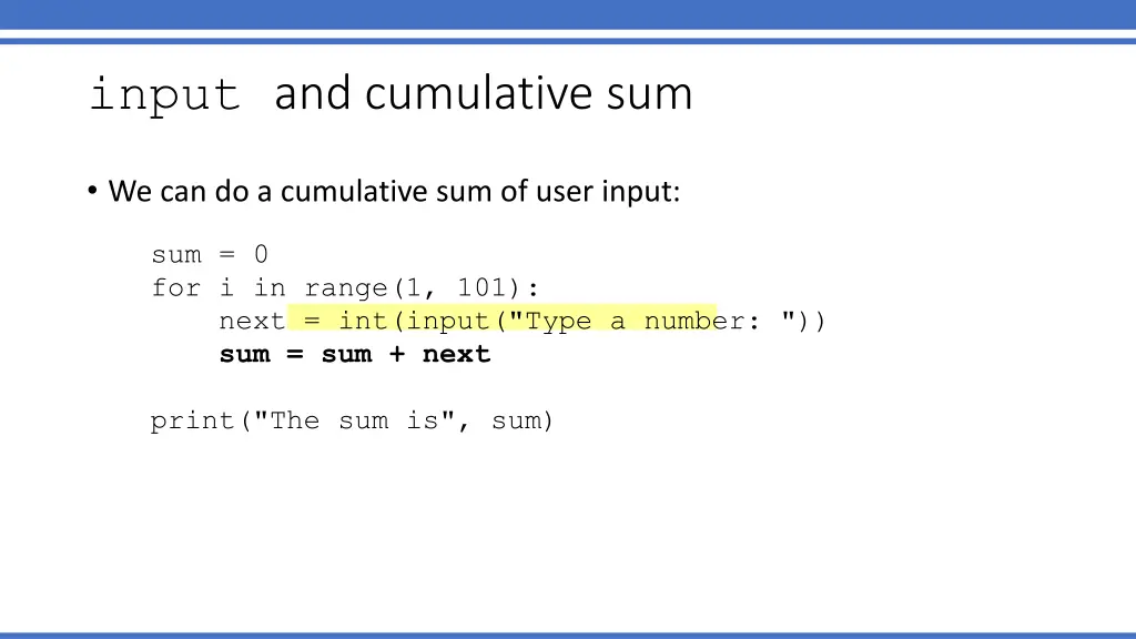 input and cumulative sum