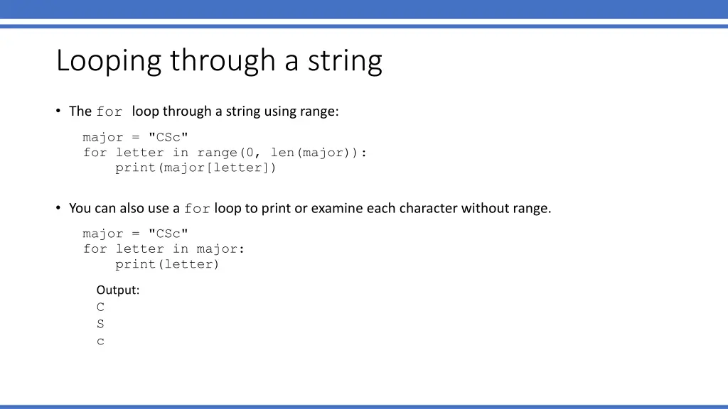 looping through a string
