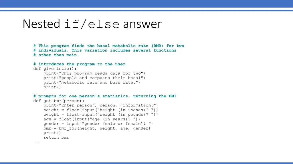 nested if else answer