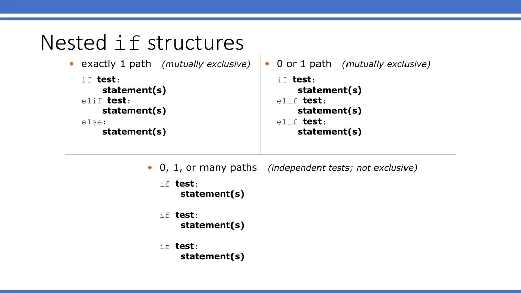 nested if structures exactly 1 path mutually