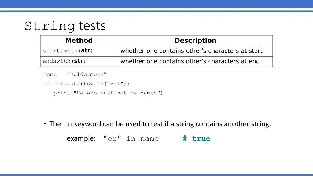 string tests