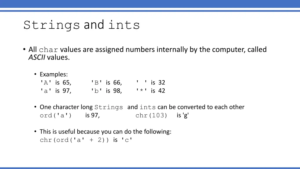 strings and ints