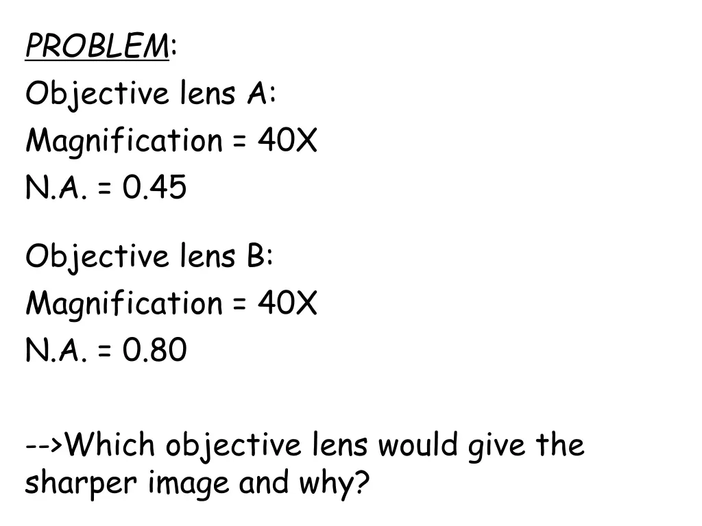 problem objective lens a magnification