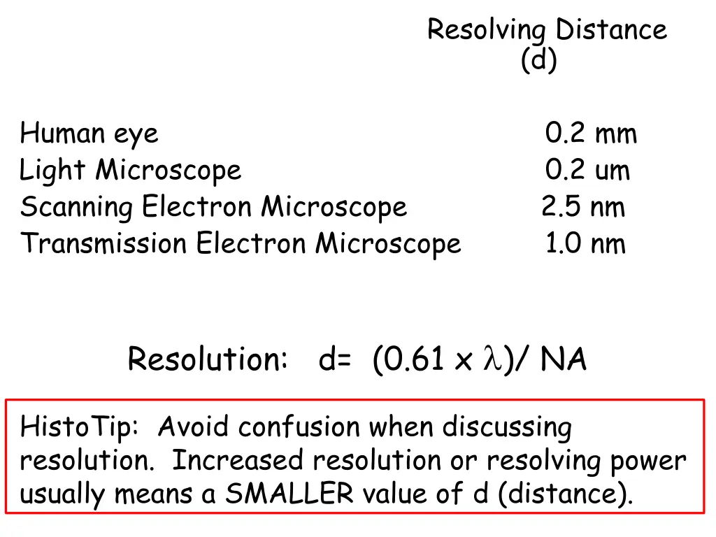 resolving distance d