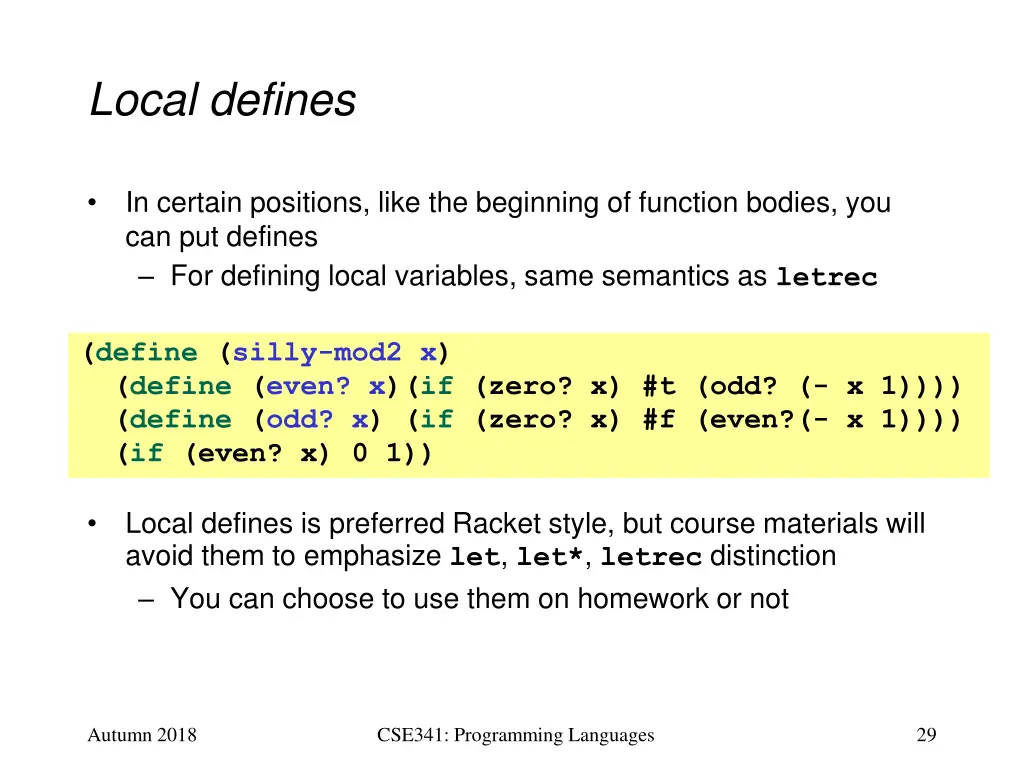 local defines