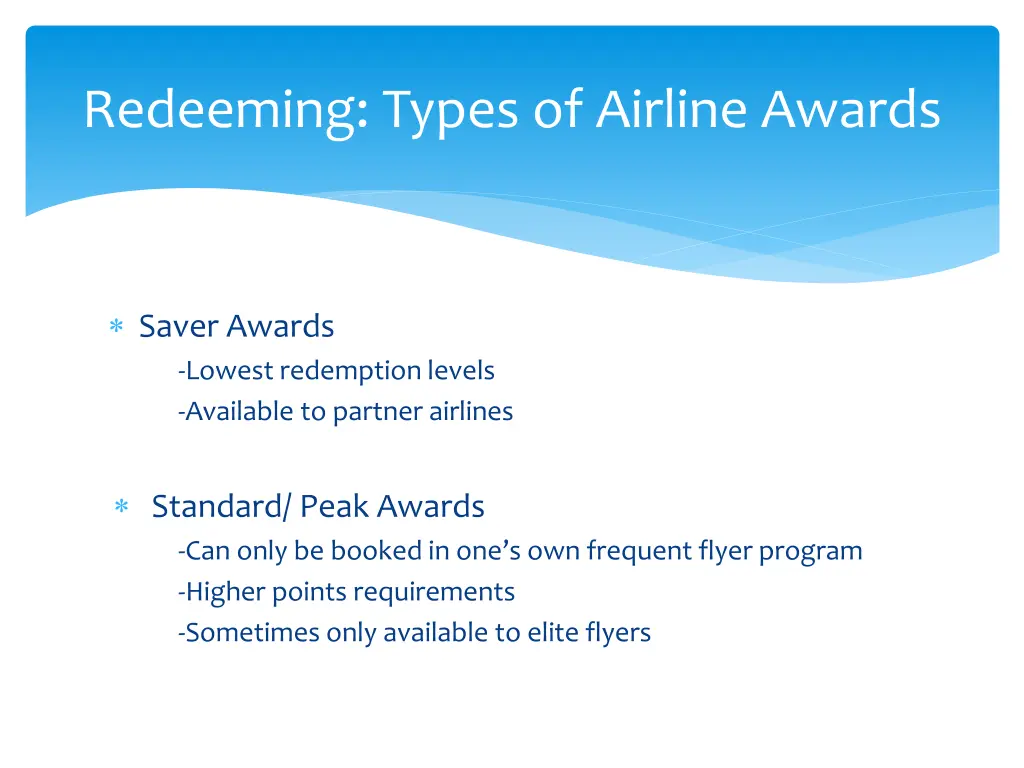 redeeming types of airline awards