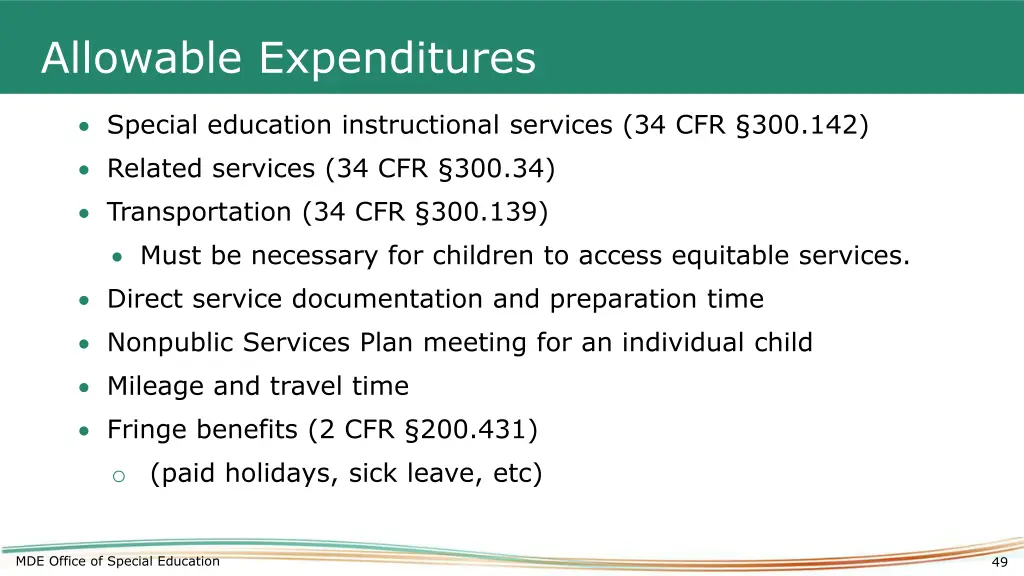 allowable expenditures