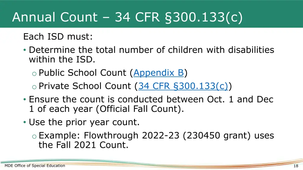 annual count 34 cfr 300 133 c