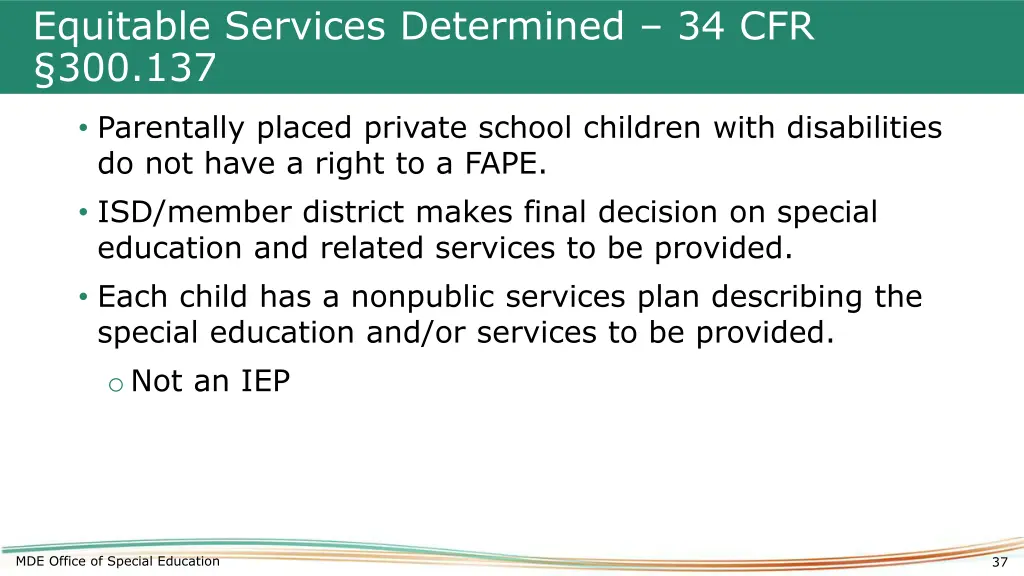 equitable services determined 34 cfr 300 137