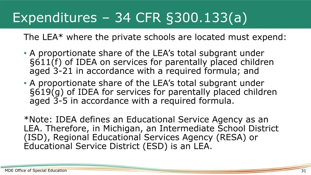 expenditures 34 cfr 300 133 a