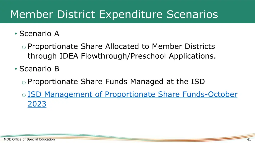 member district expenditure scenarios