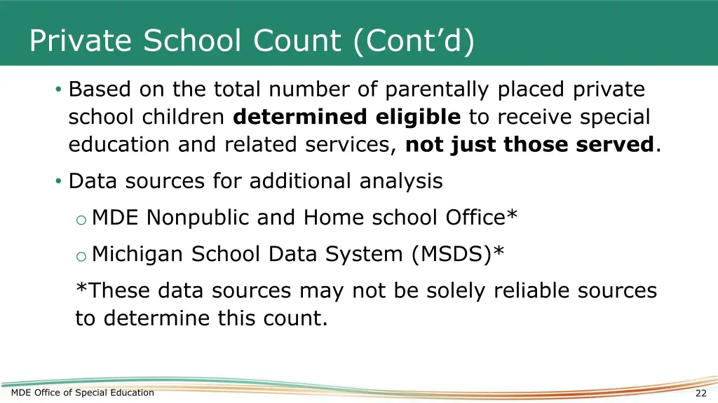 private school count cont d