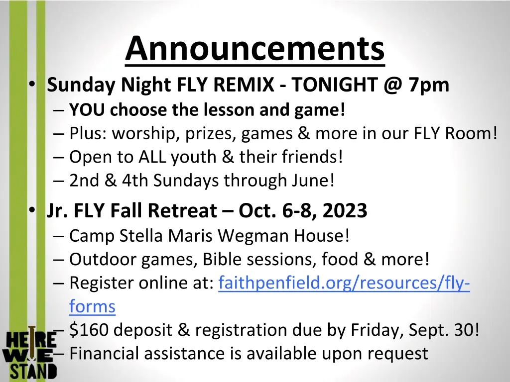 announcements sunday night fly remix tonight