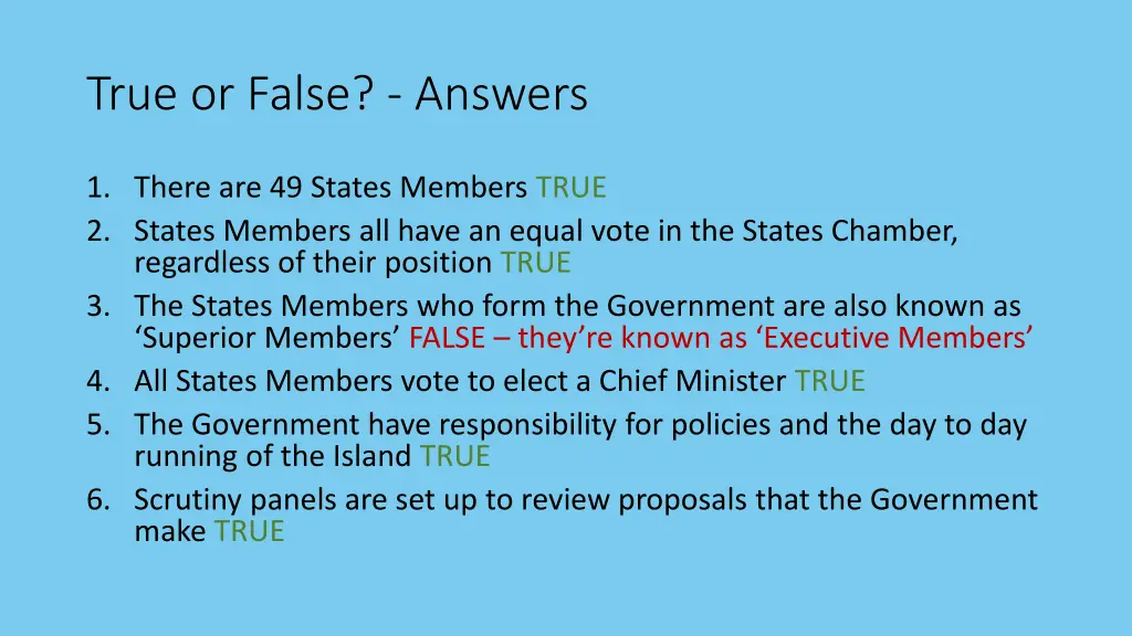 true or false answers