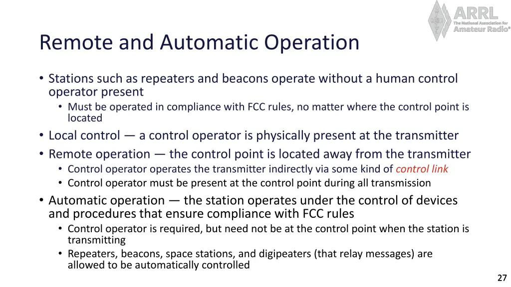 remote and automatic operation
