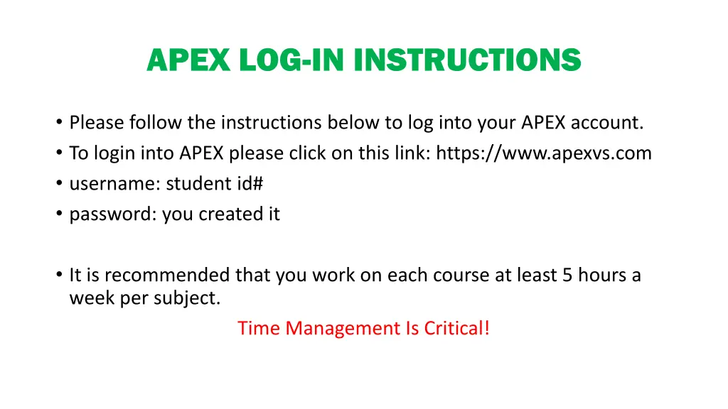 apex log in instructions