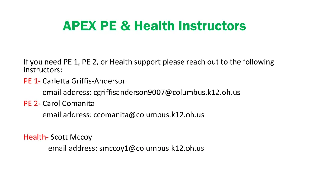 apex pe health instructors