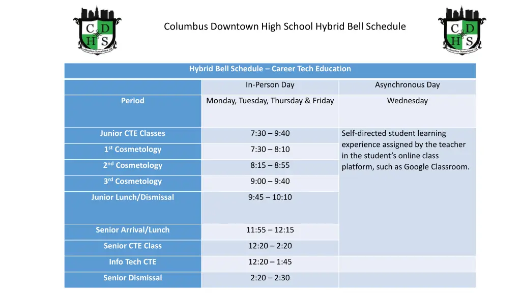 columbus downtown high school hybrid bell schedule