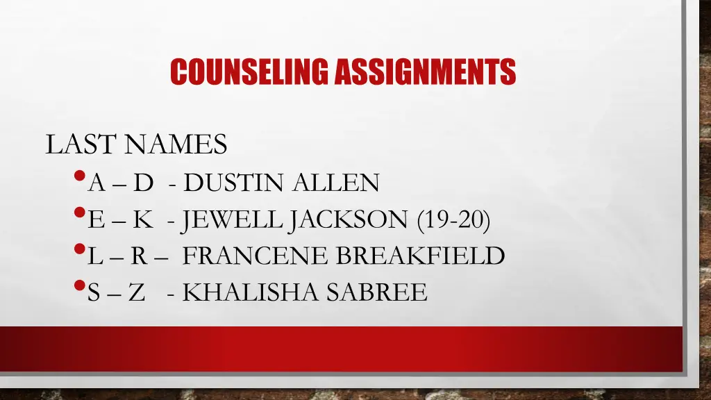 counseling assignments