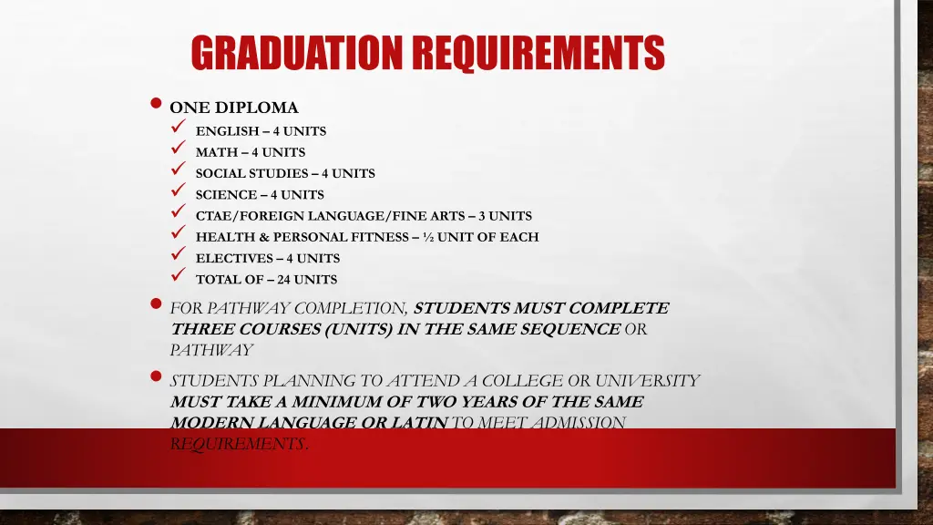 graduation requirements one diploma english
