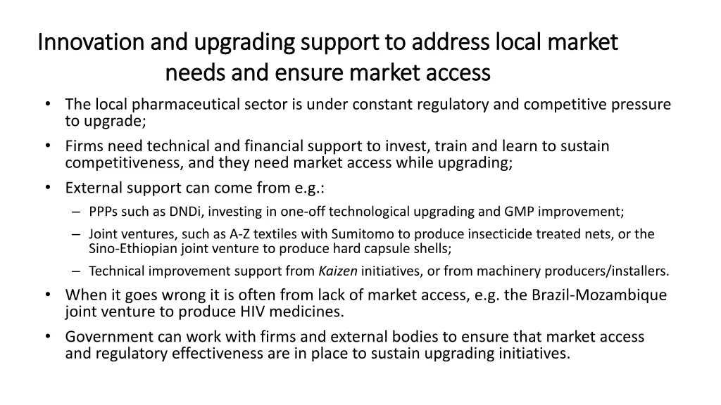 innovation and upgrading support to address local