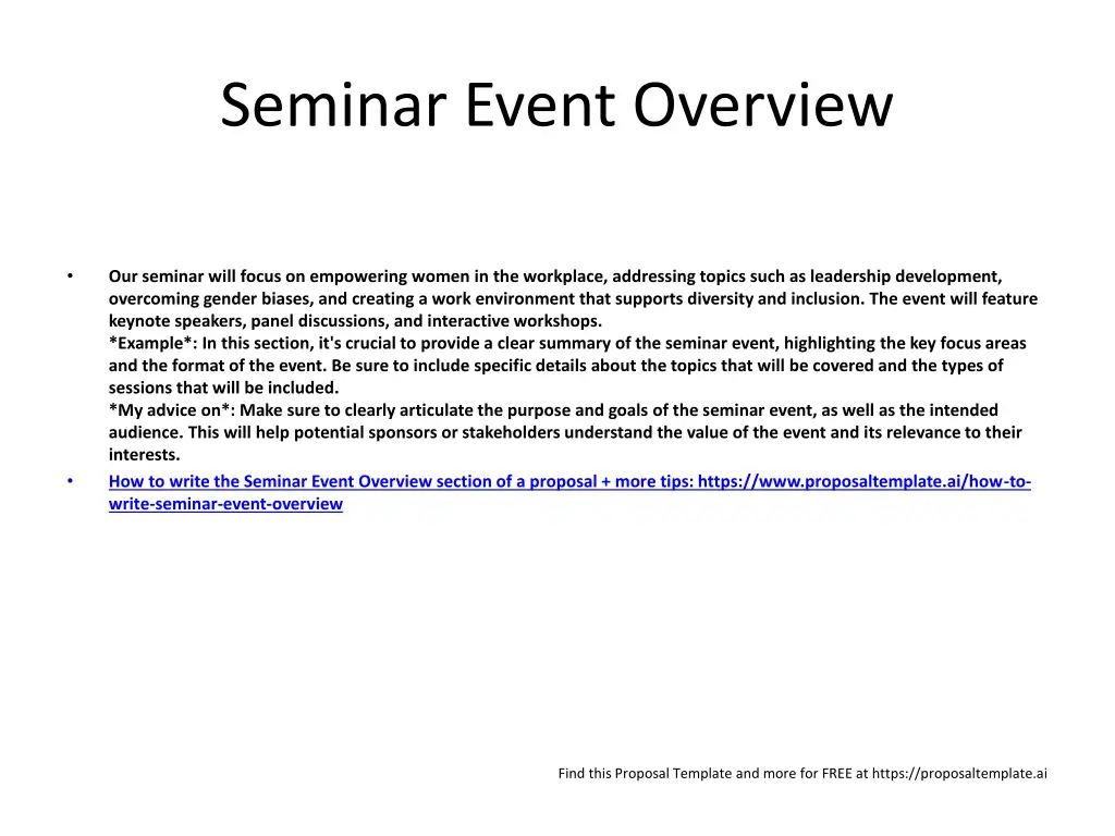 seminar event overview